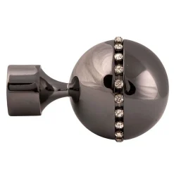 Paire embouts de tringle "Sphère strassée" (Diam. 20 mm - Gris Foncé)
