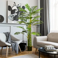 Palmier areca artificiel H.190 cm plante artificielle tropicale 30 grandes feuilles grand réalisme pot inclus vert