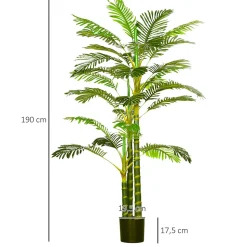 Palmier areca artificiel H.190 cm plante artificielle tropicale 30 grandes feuilles grand réalisme pot inclus vert