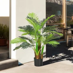 Palmier artificiel H.1 m arbre artificiel tronc branches lichen feuilles grand réalisme pot inclus