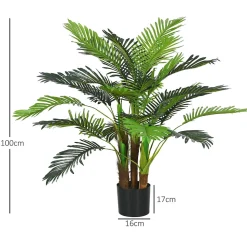 Palmier artificiel H.1 m arbre artificiel tronc branches lichen feuilles grand réalisme pot inclus