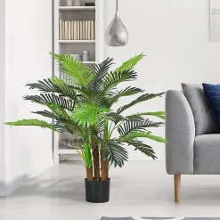 Palmier artificiel H.1 m arbre artificiel tronc branches lichen feuilles grand réalisme pot inclus