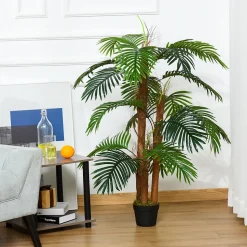 Palmier artificiel hauteur 1,2 m arbre artificiel tronc branches lichen feuilles grand réalisme pot inclus