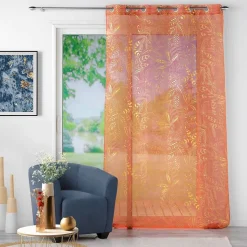 Panneau a oeillets 140 x 280 cm voile sable imp. metallise belflor Terracotta/or