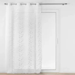 Panneau a oeillets 140 x 240 cm voile sable brode metallise edna Blanc
