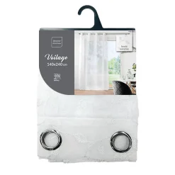 Panneau a oeillets 140 x 240 cm voile sable brode metallise edna Blanc