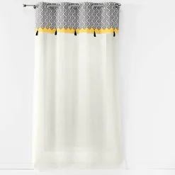 panneau a oeillets 140 x 280 cm voile sable+top imprime+pompon neo casa