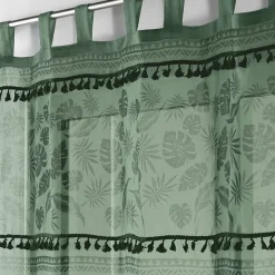 Panneau a passants 140 x 240 cm voile sable+top imprime+pompon milagreen Vert
