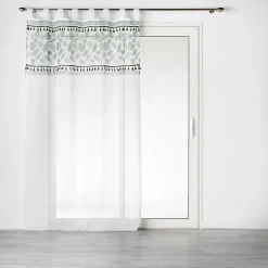Panneau a passants 140 x 240 cm voile sable+top imprime+pompon milagreen Blanc