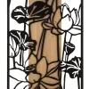 Panneau décoratif 3D en métal noir bois marron fleur 60x2x90 cm