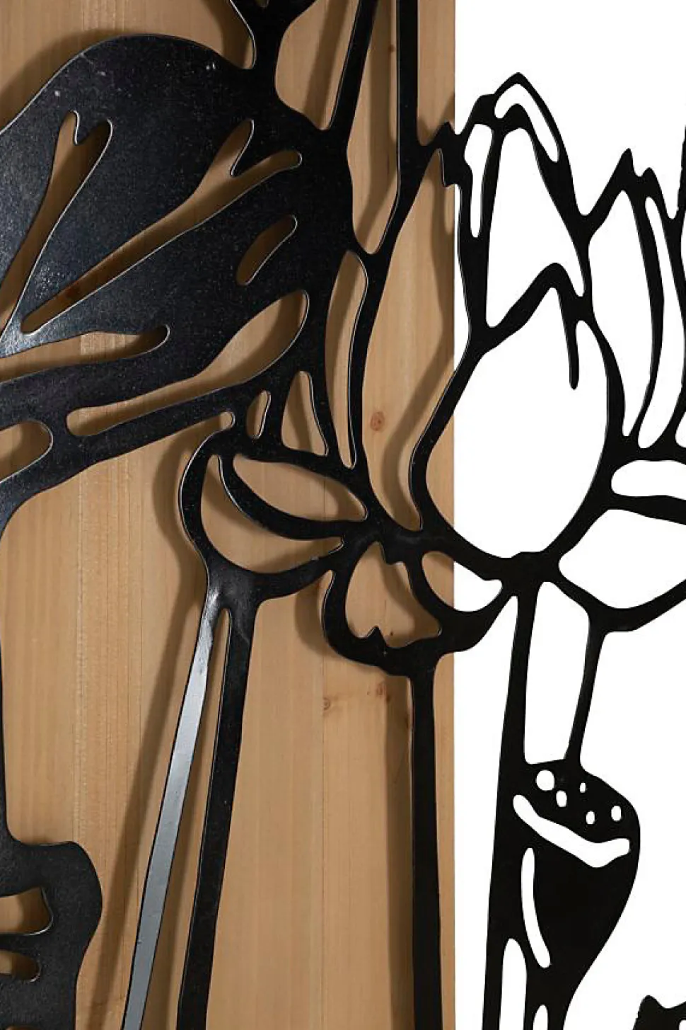 Panneau décoratif 3D en métal noir bois marron fleur 60x2x90 cm
