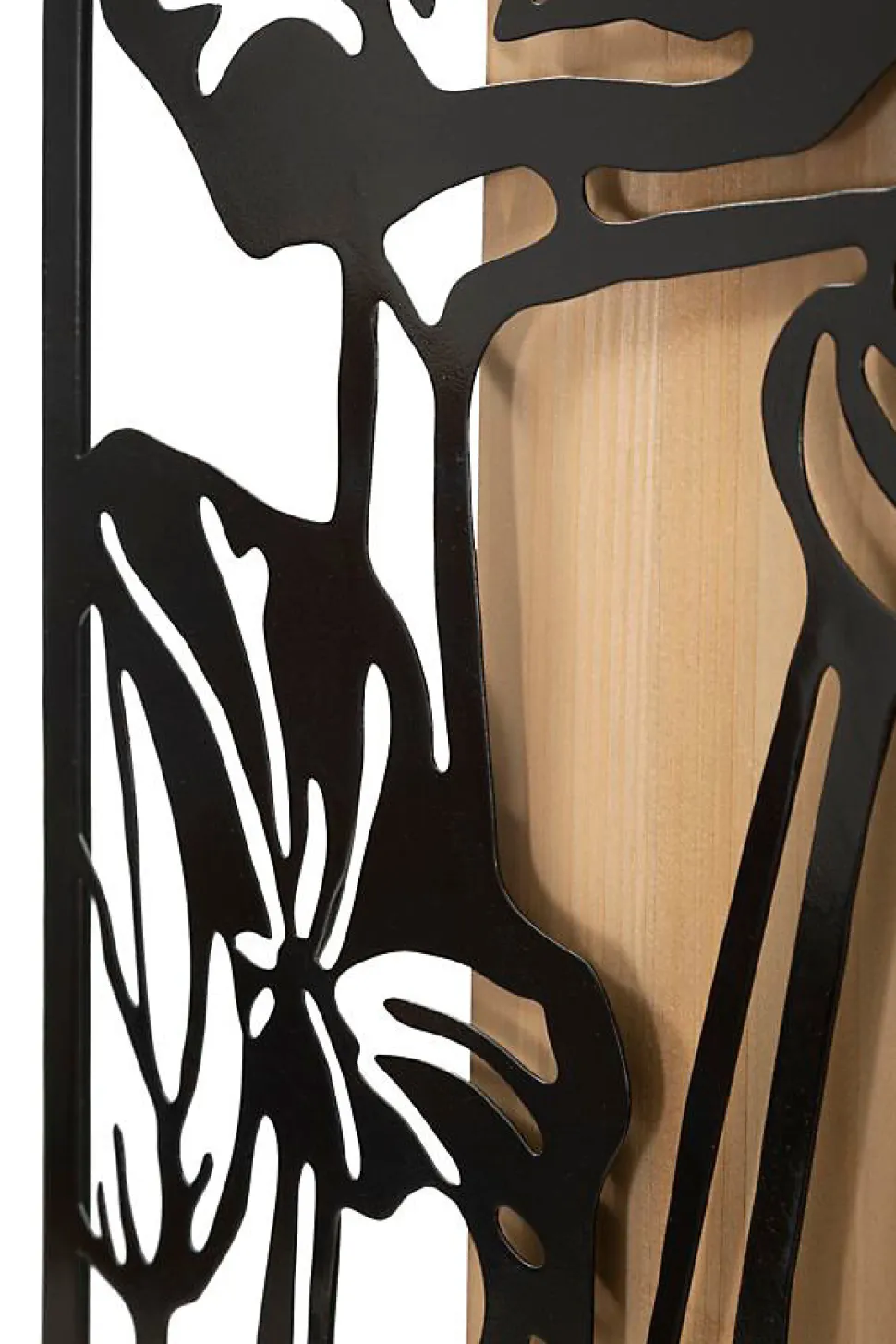 Panneau décoratif 3D en métal noir bois marron fleur 60x2x90 cm