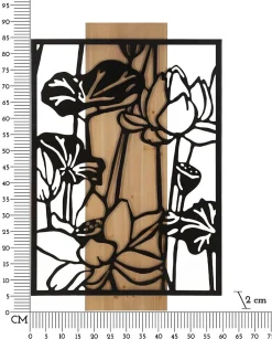 Panneau décoratif 3D en métal noir bois marron fleur 60x2x90 cm