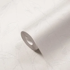 Papier peint à peindre vinyle intissé texturé feuillage blanc L. 2500 x l. 106 cm GoodHome Beeston