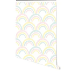 Papier peint adhésif arc en ciel rose, menthe et jaune en vinyle lavable et amovible - 1 rouleau 50x300 cm - Decochic