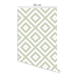 Papier peint adhésif etnique vert et blanc en vinyle lavable et amovible - 1 rouleau 50x300 cm - Decochic