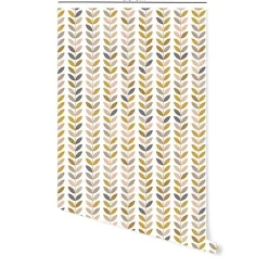 Papier peint adhésif feuilles vintage moutarde et rose en vinyle lavable et amovible - 1 rouleau 50x300 cm - Decochic