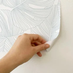 Papier peint adhésif feuille de palmes bleu et blanc en vinyle lavable et amovible - 1 rouleau 50x300 cm - Decochic
