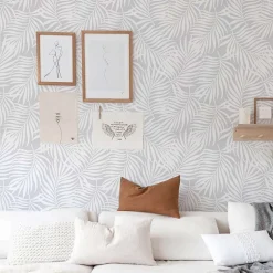 Papier peint adhésif feuille de palmier gris en vinyle lavable et amovible - 1 rouleau 50x300 cm - Decochic