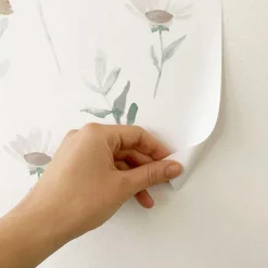 Papier peint adhésif fleuri vert et beige en vinyle lavable et amovible - 1 rouleau 50x300 cm - Decochic