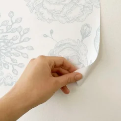 Papier peint adhésif fleur bleu blanc en vinyle lavable et amovible - 1 rouleau 50x300 cm - Decochic