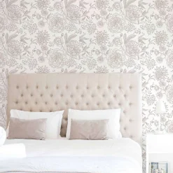 Papier peint adhésif fleurie chambre blanc et écru en vinyle lavable et amovible - 1 rouleau 50x300 cm - Decochic