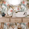 Papier peint adhésif fleurs tropicales vert et rose en vinyle lavable et amovible - 1 rouleau 50x300 cm - Decochic