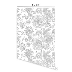 Papier peint adhésif fleurs blanc et gris en vinyle lavable et amovible - 1 rouleau 50x300 cm - Decochic