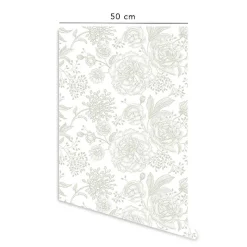 Papier peint adhésif floral blanc et vert en vinyle lavable et amovible - 1 rouleau 50x300 cm - Decochic