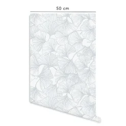 Papier peint adhésif gingko bleu et blanc en vinyle lavable et amovible - 1 rouleau 50x300 cm - Decochic