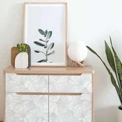 Papier peint adhésif ginkgo gris et blanc en vinyle lavable et amovible - 1 rouleau 50x300 cm - Decochic