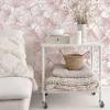 Papier peint adhésif ginko rose et blanc en vinyle lavable et amovible - 1 rouleau 50x300 cm - Decochic