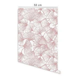 Papier peint adhésif ginko rose et blanc en vinyle lavable et amovible - 1 rouleau 50x300 cm - Decochic