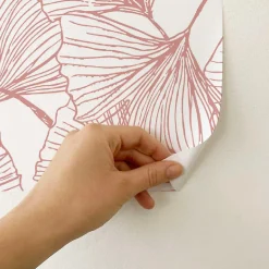 Papier peint adhésif ginko rose et blanc en vinyle lavable et amovible - 1 rouleau 50x300 cm - Decochic