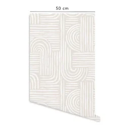 Papier peint adhésif labyrinthe ivoire en vinyle lavable et amovible - 1 rouleau 50x300 cm - Decochic
