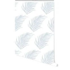 Papier peint adhésif marin palmiers blanc et bleu en vinyle lavable et amovible - 1 rouleau 50x300 cm - Decochic