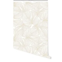Papier peint adhésif palmettes sable et blanc en vinyle lavable et amovible - 1 rouleau 50x300 cm - Decochic