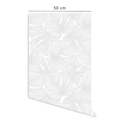 Papier peint adhésif palmier gris et blanc en vinyle lavable et amovible - 1 rouleau 50x300 cm - Decochic