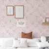 Papier peint adhésif palmiers rose et blanc en vinyle lavable et amovible - 1 rouleau 50x300 cm - Decochic