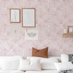 Papier peint adhésif palmiers rose et blanc en vinyle lavable et amovible - 1 rouleau 50x300 cm - Decochic