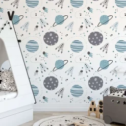Papier peint adhésif planète bleu et gris en vinyle lavable et amovible - 1 rouleau 50x300 cm - Decochic