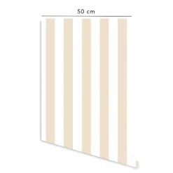 Papier peint adhésif rayure sable et blanc en vinyle lavable et amovible - 1 rouleau 50x300 cm - Decochic