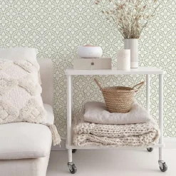 Papier peint adhésif vintage vert et blanc en vinyle lavable et amovible - 1 rouleau 50x300 cm - Decochic