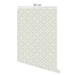 Papier peint adhésif vintage vert et blanc en vinyle lavable et amovible - 1 rouleau 50x300 cm - Decochic