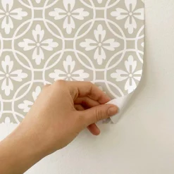 Papier peint adhésif vintage écru et blanc en vinyle lavable et amovible - 1 rouleau 50x300 cm - Decochic