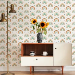 Papier Peint ARC-EN-CIEL Cœurs Boho Pour Chambre D'Enfant