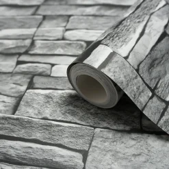 Papier peint Arrou gris motif pierre L.10m x l.53 cm
