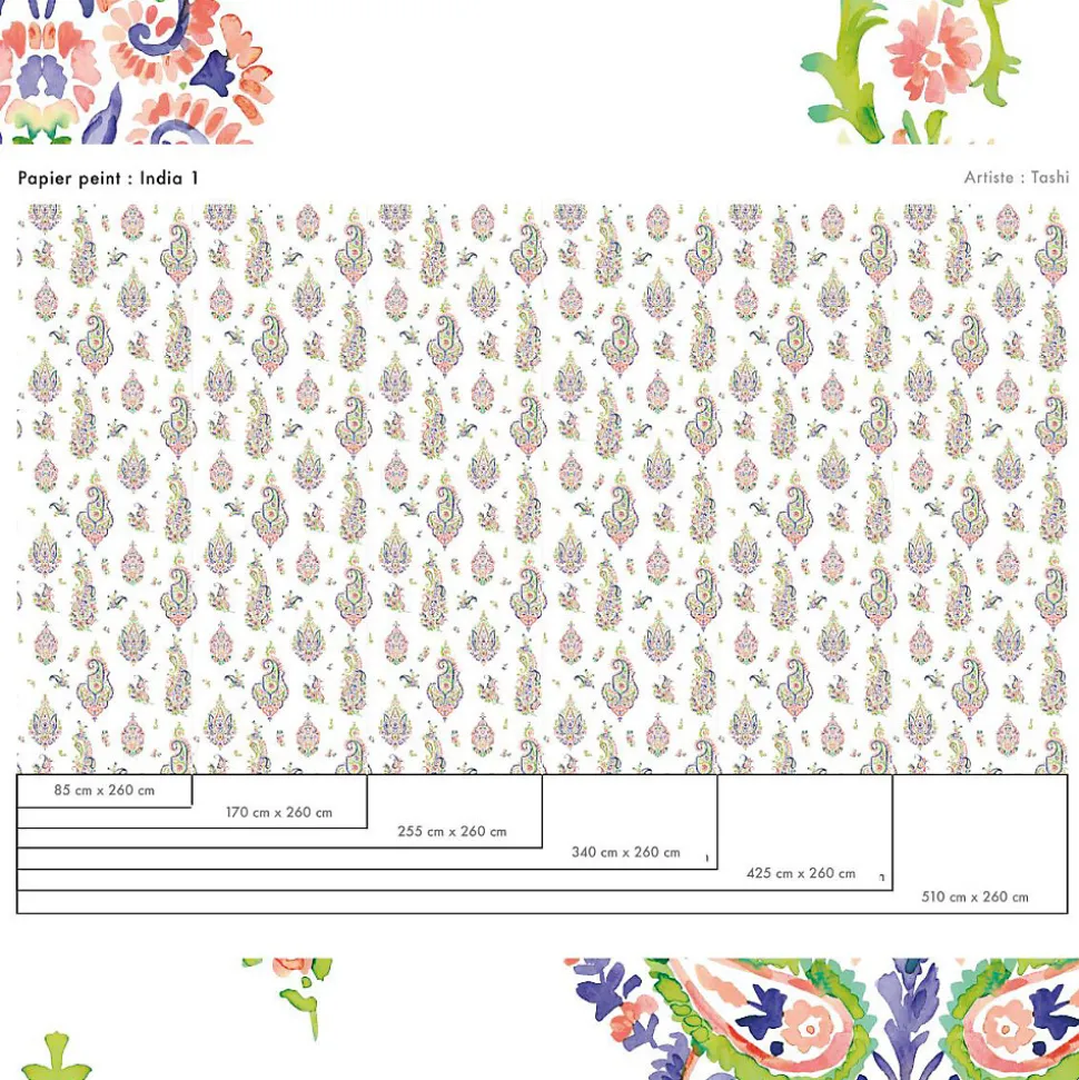 Papier peint aux motifs complexes d'inspiration orientale indienne - 425x260 cm (l x h)