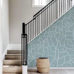 Papier peint avec formes abstraites et végétales bleus - 340x260 cm (l x h)
