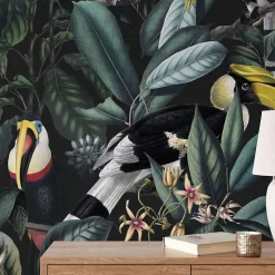 Papier peint avec plantes tropicales et toucans - 340x260 cm (l x h)